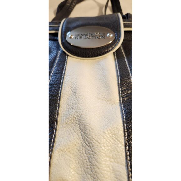 Kenneth Cole Reaction Black & White Faux Leather Tote Bag With Double Handles - Picture 5 of 8